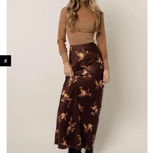 Böhme Dark Brown Floral Maxi Skirt NWT